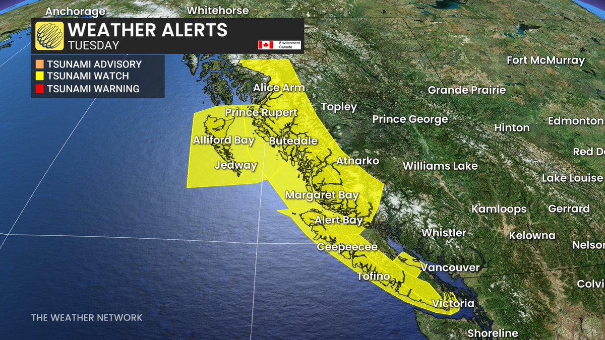 Here are the B.C. regions currently under a tsunami watch. #BCTsunami #earthquakerussia #BCwx