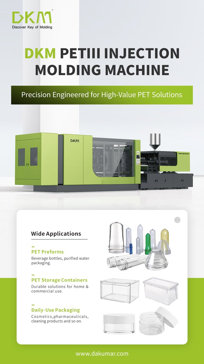 DKM_Machinery's tweet photo. --DKM PET III Injection Molding Machine--
Precision-Engineered for High-Value PET Solutions
Wide Range of Applications

https://t.co/IocSycHZGz
Email: contact@dakumar.com
Whatsapp:+86 15215807221 https://t.co/zxp2s6271e