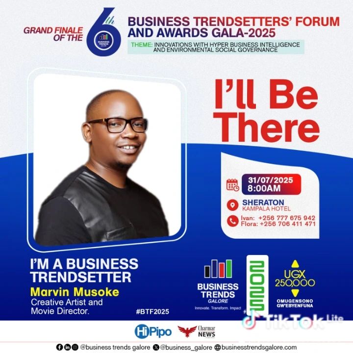 Marvin Musoke, Creative artist and Movie Director will be at #BTF2025.Join the global brightest minds as we explore the future of hyper  business intelligence  and ESG.
*⃣100+ Industry leaders
*⃣50+ Exhibitors
*⃣Business Awards Gala
☎️Book your seat now.