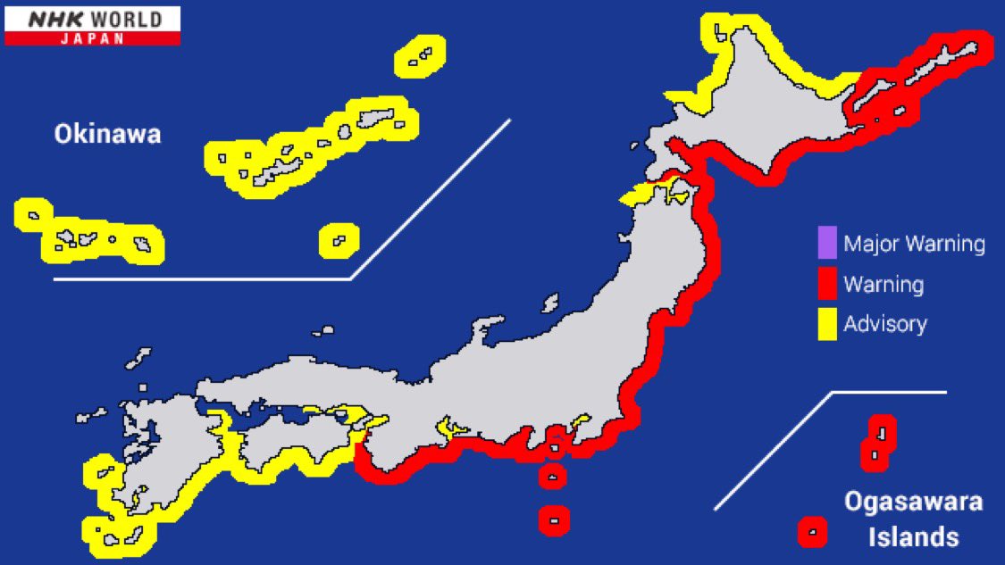 Tsunami warning map in Japan. (Photo via NHK World Japan)