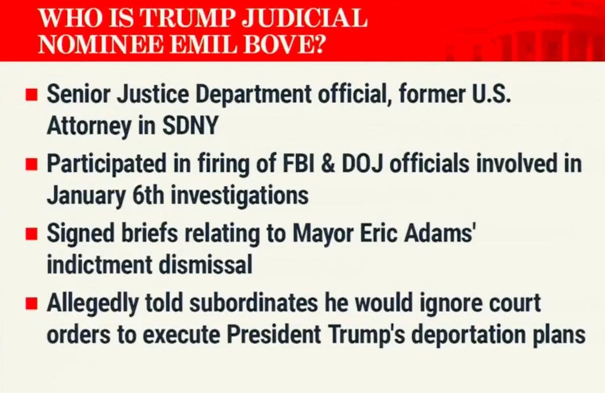 To put Emil Bove’s confirmation into perspective: Former members of judicial appointment committees have rejected nominees for filing their tax returns late 

Let’s take a look at the non-exhaustive list of Bove’s misconduct—any one of which should be disqualifying: