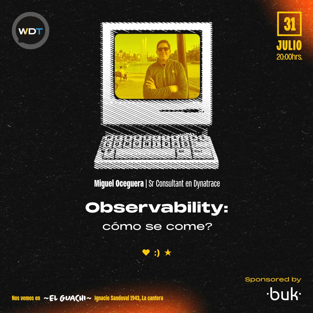 webdevtalksmx's tweet image. ¡Amonosss que esto sigue! 🥳
Celebramos 12 años de comunidad y te traemos a nuestro 3er speaker:
🎤 Miguel Oceguera (Dynatrace | JSConf MX)
💬 “Observability: ¿cómo se come?”
🗓️ Jue 31 Jul, 8PM @ El Guachi
🎟️ wdt-xii-aniversario.boletia.com
💙 Gracias Buk!