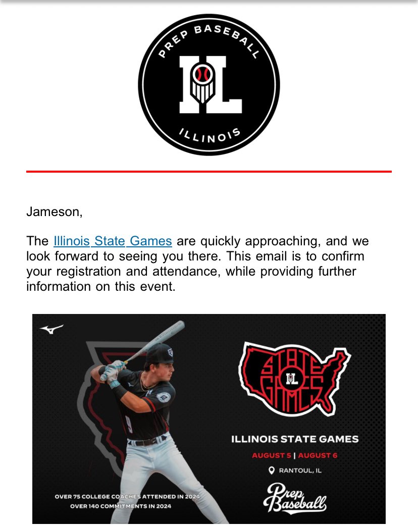 Can’t wait! I am definitely thankful for the opportunity to represent the 2028 class, my hometown and high school, and my travel organization next week. Thank you <a href="/PrepBaseballIL/">Prep Baseball Illinois</a> 

<a href="/comets_baseball/">Newman Comets Baseball</a> 
<a href="/BennieBaseball/">Bennie Baseball</a> 
<a href="/Joe_BennieBase/">Joe Bennie</a>