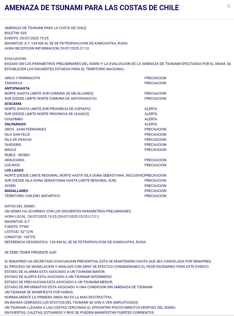 ATENCION: informe Oficial para CHLE Por SNAM/SHOA