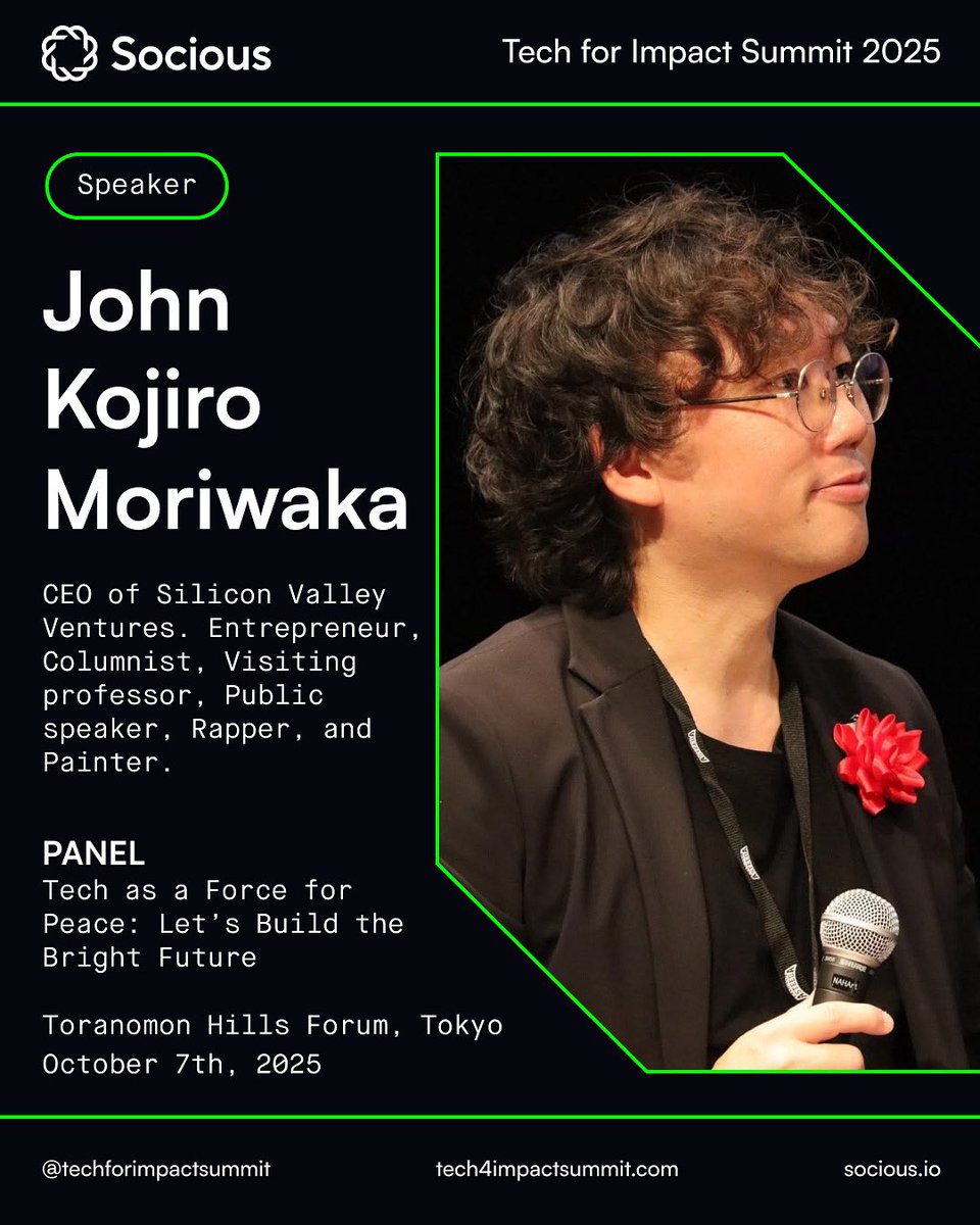 John Kojiro Moriwaka: web3,AI,Quantum,Fusion,Space (@kojiromoriwaka) on Twitter photo John Kojiro Moriwaka, CEO of Silicon Valley Ventures and Official Columnist for Forbes JAPAN, returns to Tech for Impact Summit
🎤 Tech as a Force for Peace: Let's Build the Bright Future
🎟️ Secure your ticket now! 👉 tech4impactsummit.com/tickets
<a href="/T4ISummit/">Tech For Impact Summit - Oct 7th, 2025 in Tokyo</a> <a href="/SiliconVV/">Silicon Valley Ventures: your innovation partner</a> John Kojiro Moriwaka, CEO of Silicon Valley Ventures and Official Columnist for Forbes JAPAN, returns to Tech for Impact Summit
🎤 Tech as a Force for Peace: Let's Build the Bright Future
🎟️ Secure your ticket now! 👉 tech4impactsummit.com/tickets
<a href="/T4ISummit/">Tech For Impact Summit - Oct 7th, 2025 in Tokyo</a> <a href="/SiliconVV/">Silicon Valley Ventures: your innovation partner</a>
