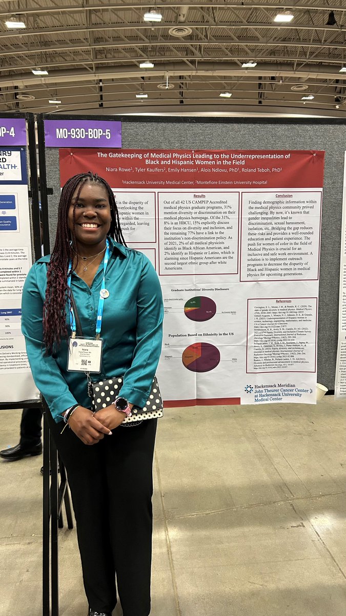 Our alumni are making a strong presence at the AAPM 2025 Meeting!  Niara Rowe (Class of 2023, Physics Resident at Hackensack) presented: “The Gatekeeping of Medical Physics Leading to the Underrepresentation of Black and Hispanic Women in the Field.”  Congrats, Niara!