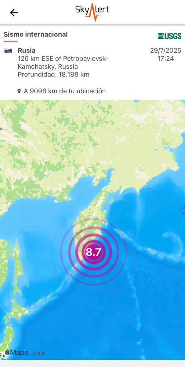 porqueTTarg's tweet image. "Tsunami en Chile"

Porque se presentó un sismo de magnitud 8.7 en Rusia, es el octavo más fuerte de la historia y el más intenso desde 2011. Se analiza alerta de tsunami en Chile.
