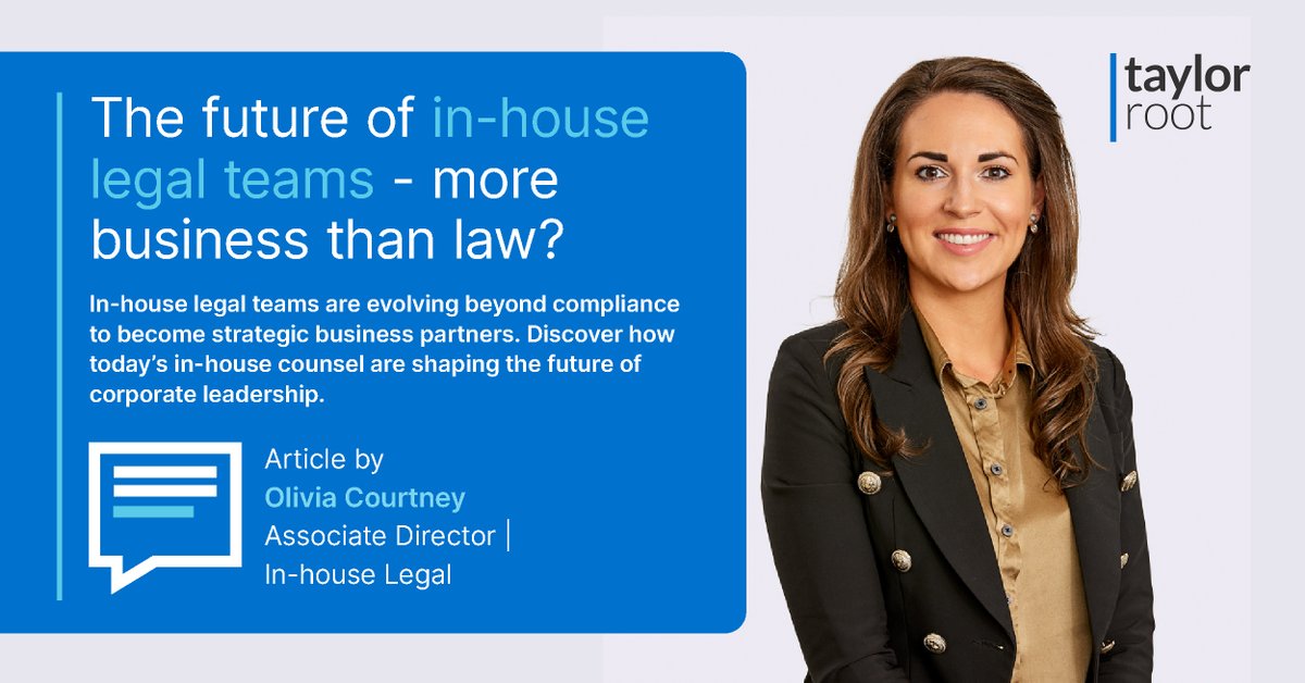 TaylorRootLegal's tweet image. In-house legal teams are evolving—less law, more strategy. Discover how legal counsel is becoming a key business driver. eu1.hubs.ly/H0m3nP_0

#TaylorRootAU #InhouseCounsel #InhouseLegal #LegalLeadership #BusinessStrategy #NextGenLegal #StrategicCounsel