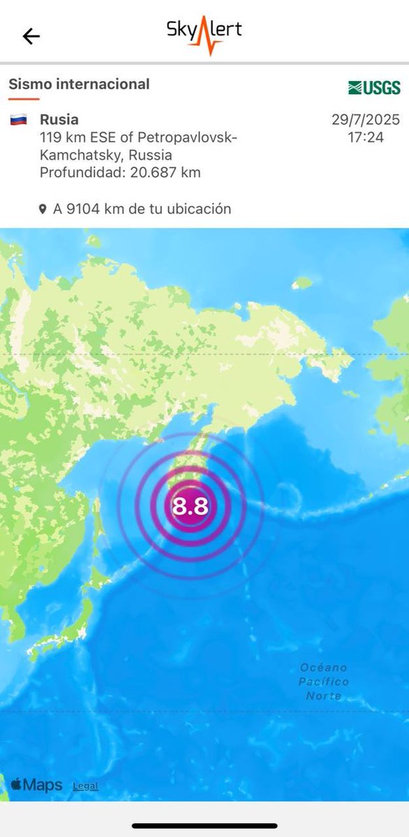 SkyAlertMx's tweet photo. #ÚltimaHora - actualización sismo de #Kamchatka, Rusia.

USGS actualiza magnitud a 8.8 .

Es un sismo bastante grande con la capacidad de generar un tsunami importante en la zona del epicentro y generar variaciones significativas en las regiones cercanas. Para costas alejadas será importante mantenerse atentos antes las observaciones de las estaciones mareográficas e indicaciones de Protección Civil.
