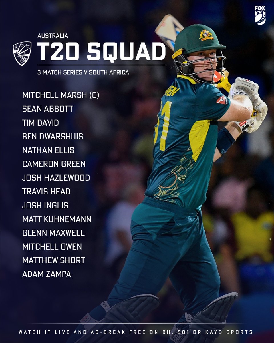 Australia's white ball squads have been named for August's top end series against South Africa 👊

An emerging star has received a big call, while a youngster has been discarded as part of sweeping changes to the ODI side 👀

SQUADS 👉 bit.ly/4lMjrKp