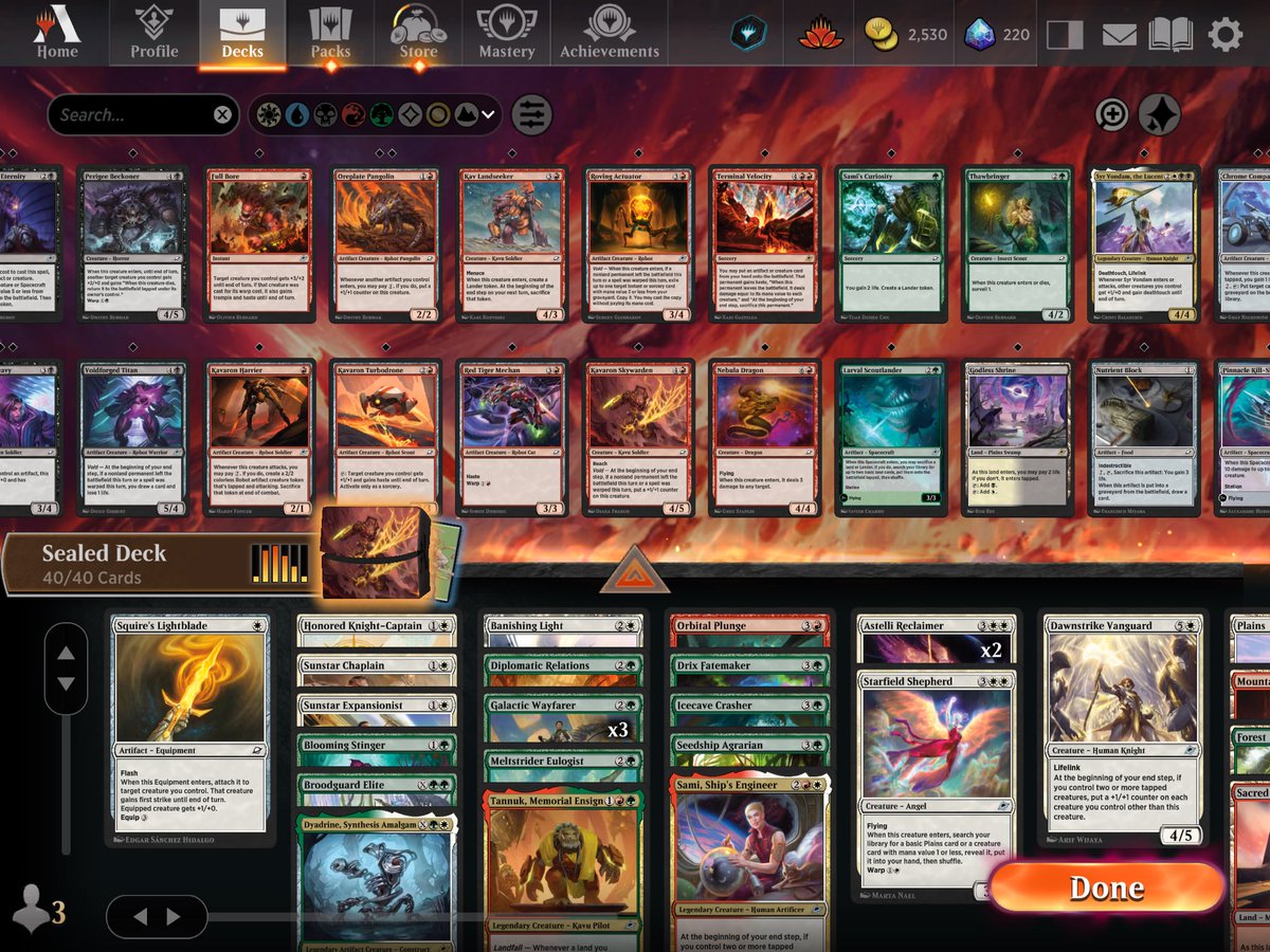 almost fumbled, was 6-0 and proceeded to do dumbest attack XD 7-2 still good in first run of #Sealed #EoE #MTGA 🏆 deck - Wayfarer +Spacecraft