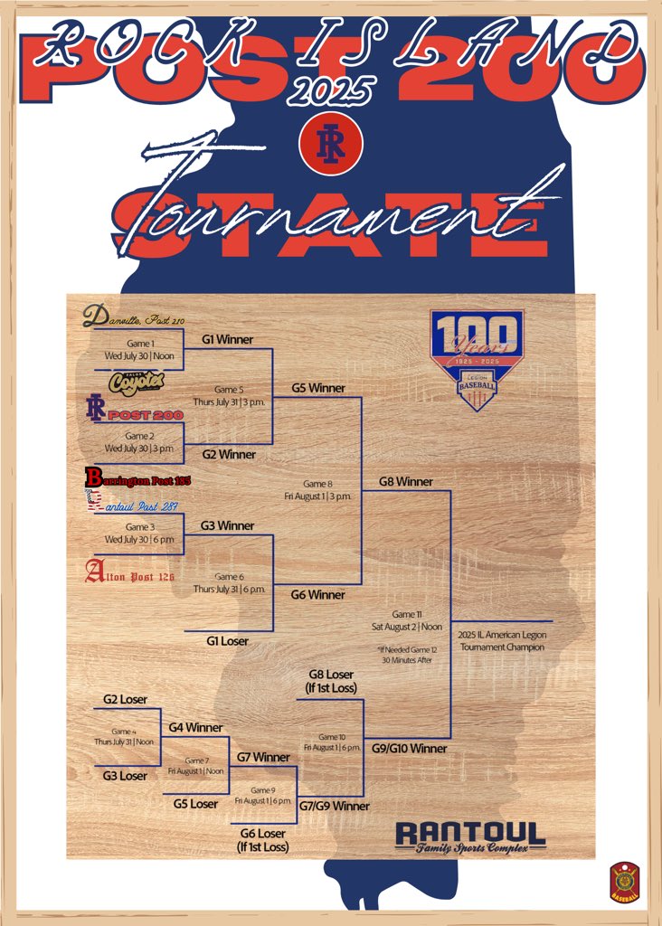 100 Year Anniversary 2025 Illinois American Legion State Tournament Bracket!

#HigherStandard