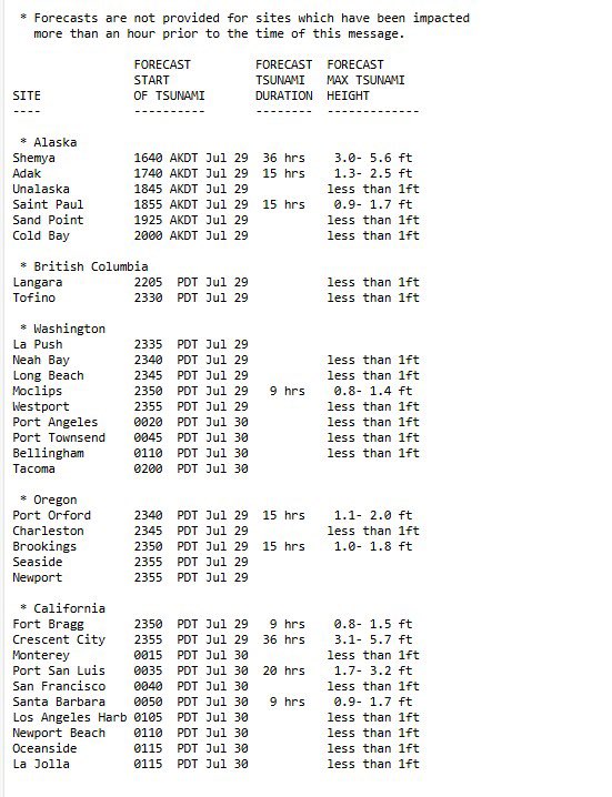 Also critically important - duration for potential unusual near shore currents / wave activity… (tsunami duration) Although the main event may pass, enhanced rip currents and unusual wave activity may persist four hours later, be especially cautious in these zones. #CAwx