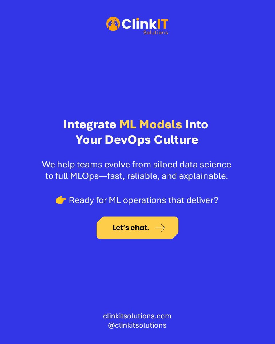 ClinkITph's tweet image. Without DevOps, even the smartest AI won&apos;t scale. Ready for ML that delivers? 

Let&apos;s chat. clinkitsolutions.com/work-with-us/ 

#DevOpsPractices #ClinkITSolutions #SoftwareDevelopment #Developers