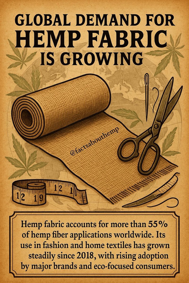 GLOBAL DEMAND FOR HEMP FABRIC IS GROWING…

Hemp fabric accounts for more than 55% of hemp fiber applications worldwide. Its use in fashion and home textiles has grown steadily since 2018, with rising adoption by major brands and eco-focused consumers.

 #FashionForward