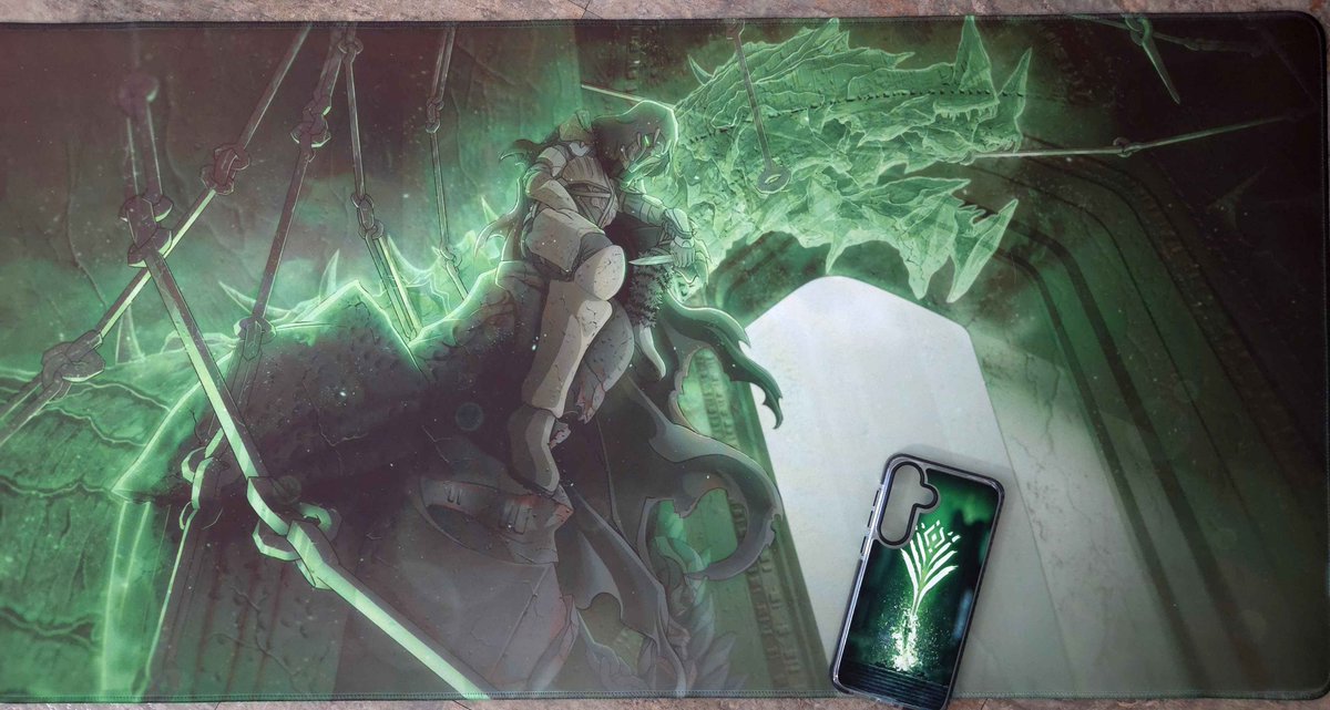 Got a new phone case and a new desk mat with one of my oc's. Really cool to see my own art on something