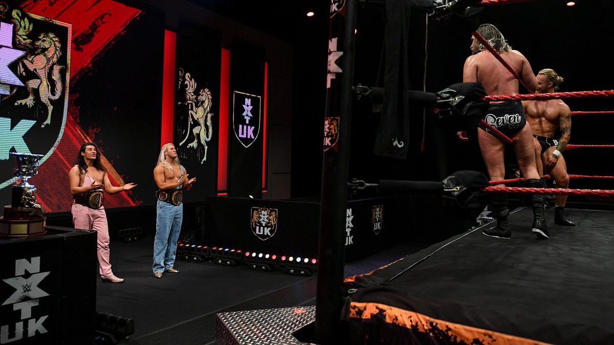 NXTUK_Legacy's tweet image. July 29, 2021:

At BT Sport Studios, #MoustacheMountain (#TylerBate &amp;amp; @trentseven) def. #Symbiosis (@The_Primate_ &amp;amp; T-Bone) in a physical main event; and then were mockingly congratulated by #NXTUK Tag Team Champions #PrettyDeadly (@KitWilson_PD &amp;amp; @EltonPrince_PD).

📸 WWE