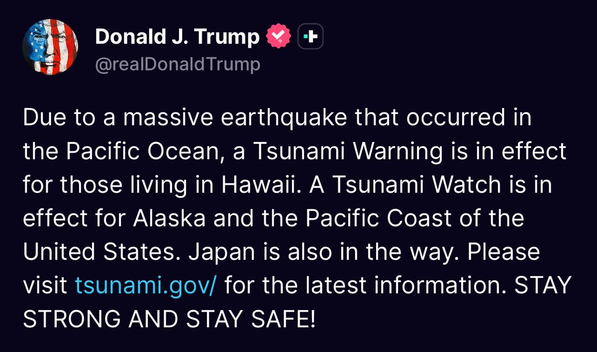 NEW — President Trump issues statement on tsunami warnings and watches.