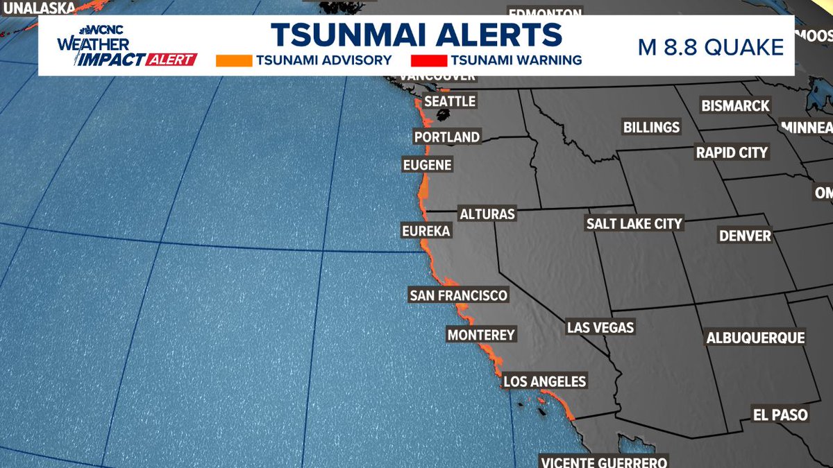 wxbrad's tweet photo. Current #tsunami alerts for Hawaii and the West Coast. #earthquake https://t.co/oFHWu3RBpV