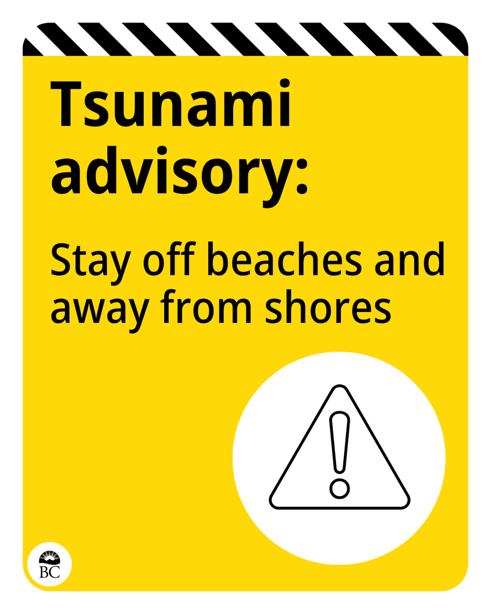 BC Government News (@bcgovnews) on Twitter photo A tsunami advisory is in effect for the west coast of Vancouver Island including Greater Victoria & Saanich Peninsula, the north & central coast, & Haida Gwaii. Stay off beaches and away from shorelines. Strong waves and currents are possible. <a href="/EmergencyInfoBC/">Emergency Info BC</a> for more. A tsunami advisory is in effect for the west coast of Vancouver Island including Greater Victoria & Saanich Peninsula, the north & central coast, & Haida Gwaii. Stay off beaches and away from shorelines. Strong waves and currents are possible. <a href="/EmergencyInfoBC/">Emergency Info BC</a> for more.