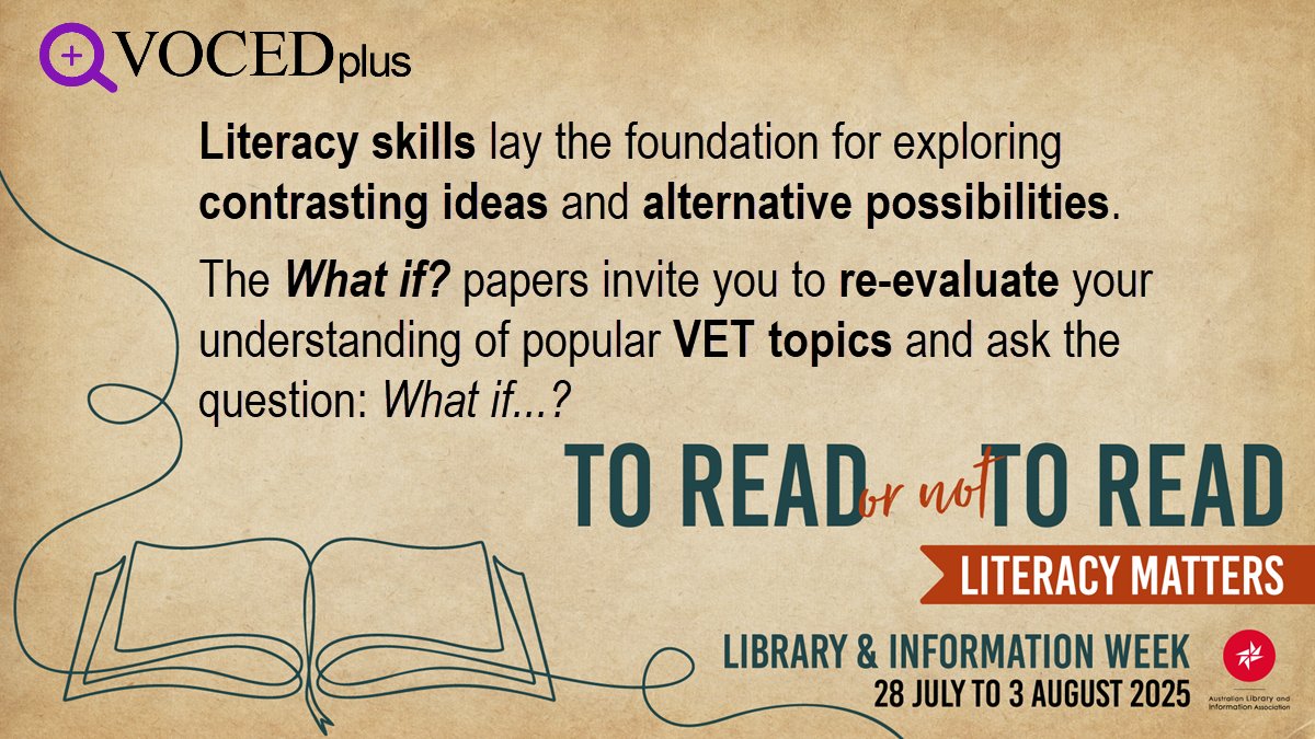 #LiteracyMatters as it enables us to access, interpret, and apply knowledge. It’s the foundation for exploring contrasting ideas and possibilities, like those raised in the #VOCEDplus What if? papers - voced.edu.au/our-research
#ToReadOrNotToRead #LIW2025 #LiteracyMatters