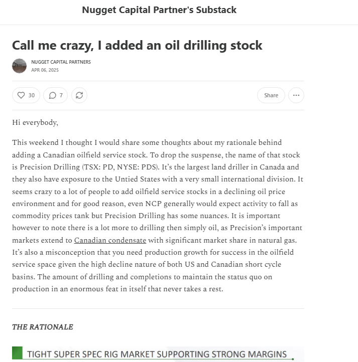 NuggetCapital's tweet image. $PDS / $PD.TO, gonna do a little victory dance here. Wrote my bull case on April 6, one day before the true bottom. Up 31% since that day when dudes were on CNBC warning people about adding #OFS. Still bullish on it and think it moves higher if they pound the buyback.
