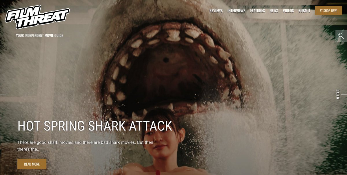 FilmThreat's tweet image. “Ancient sharks… freed from the slumber in the dark depths of the ocean.” Kent Hill is terrorized by Hot Spring Shark Attack.
filmthreat.com/reviews/hot-sp… #SupportIndieFilm #Comedy #HotSpringSharkAttack #Action