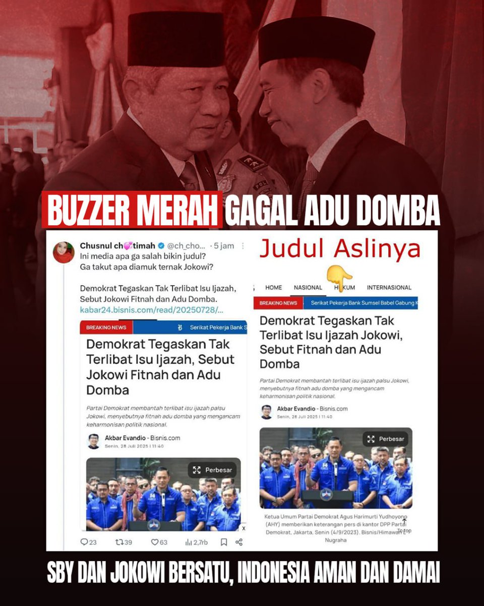 ๐ท๐ฌ๐๐๐๐๐๐๐๐ธ (@exorcist_id) on Twitter photo Fix, yang ngedit berita ijazah palsu Jokowi terus sebar pake akun buzzer bungul <a href="/ch_chotimah2/">Chusnul ch๐timah</a> itu either gabut atau cari cuan pake drama. Tapi sayang, plotnya basi. Gagal total soalnya SBY DAN JOKOWI BERSATU dan gak gampang kepancing #AduDombaMerah ala sinetron Fix, yang ngedit berita ijazah palsu Jokowi terus sebar pake akun buzzer bungul <a href="/ch_chotimah2/">Chusnul ch๐timah</a> itu either gabut atau cari cuan pake drama. Tapi sayang, plotnya basi. Gagal total soalnya SBY DAN JOKOWI BERSATU dan gak gampang kepancing #AduDombaMerah ala sinetron