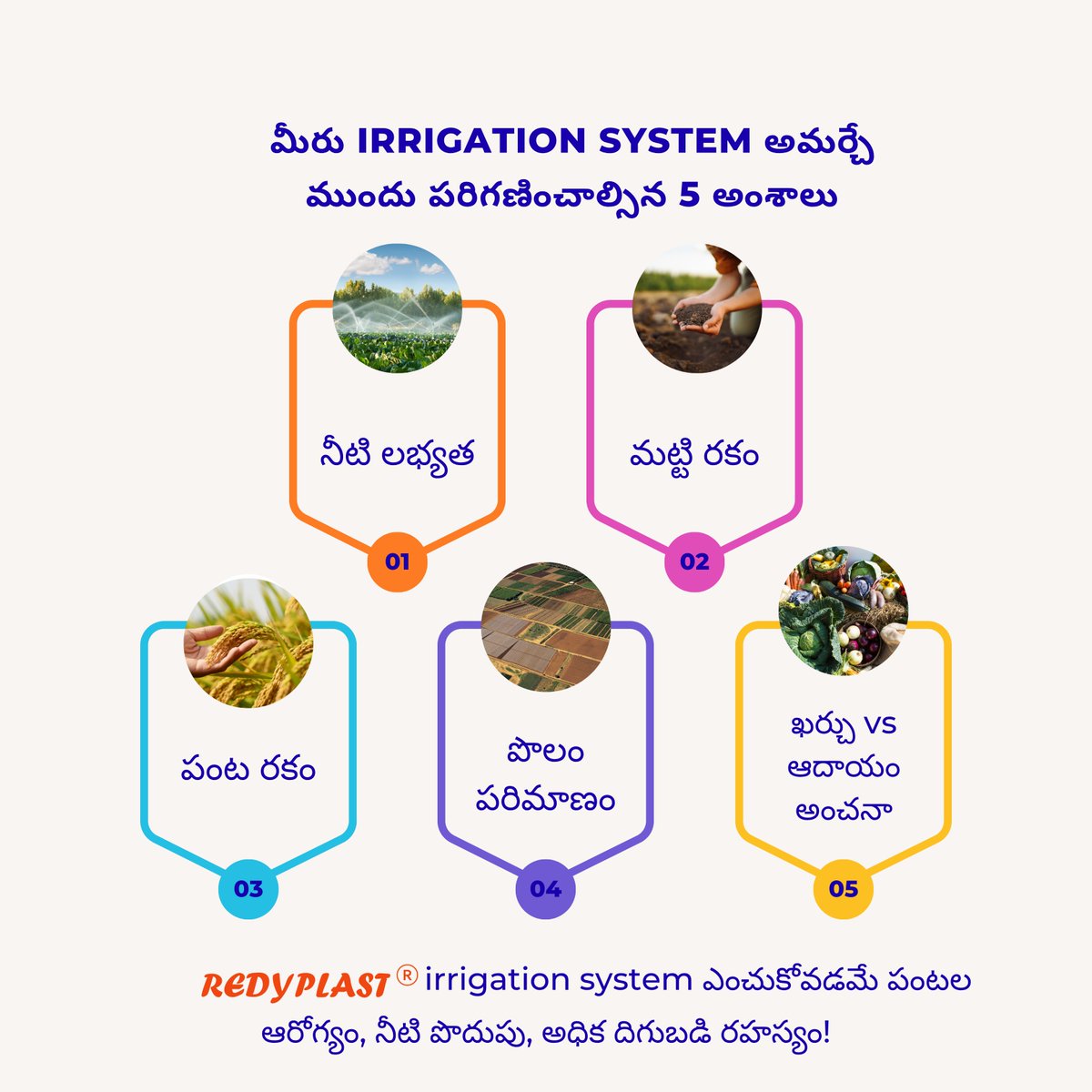 Redyplast's tweet image. మీరు irrigation system పెట్టే ముందు ఈ 5 విషయాలు తప్పక గుర్తుంచుకోండి 👇

నీటి లభ్యత

మట్టి రకం

పంట రకం

పొలం పరిమాణం

ఖర్చు vs ఆదాయం అంచనా
facebook.com/marketedbyShri…
#redyplast #watersmart #dripsystem #farmers #irrigationsystem #telanganafarmer #farmingtips #sustainablefarming