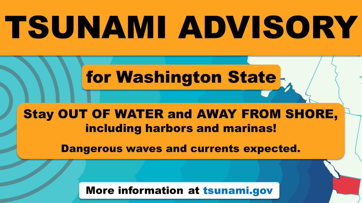 WA Emergency Management (@waemd) on Twitter photo <a href="/NWS_NTWC/">NWS Tsunami Alerts</a> This TSUNAMI ADVISORY is now just for the outer coast of Washington state and does NOT include the inner counties of King, Pierce and Thurston. Ocean sensors indicate a possible one foot wave at some of the outer coast. There may still be some unusual currents on the inner coast. <a href="/NWS_NTWC/">NWS Tsunami Alerts</a> This TSUNAMI ADVISORY is now just for the outer coast of Washington state and does NOT include the inner counties of King, Pierce and Thurston. Ocean sensors indicate a possible one foot wave at some of the outer coast. There may still be some unusual currents on the inner coast.