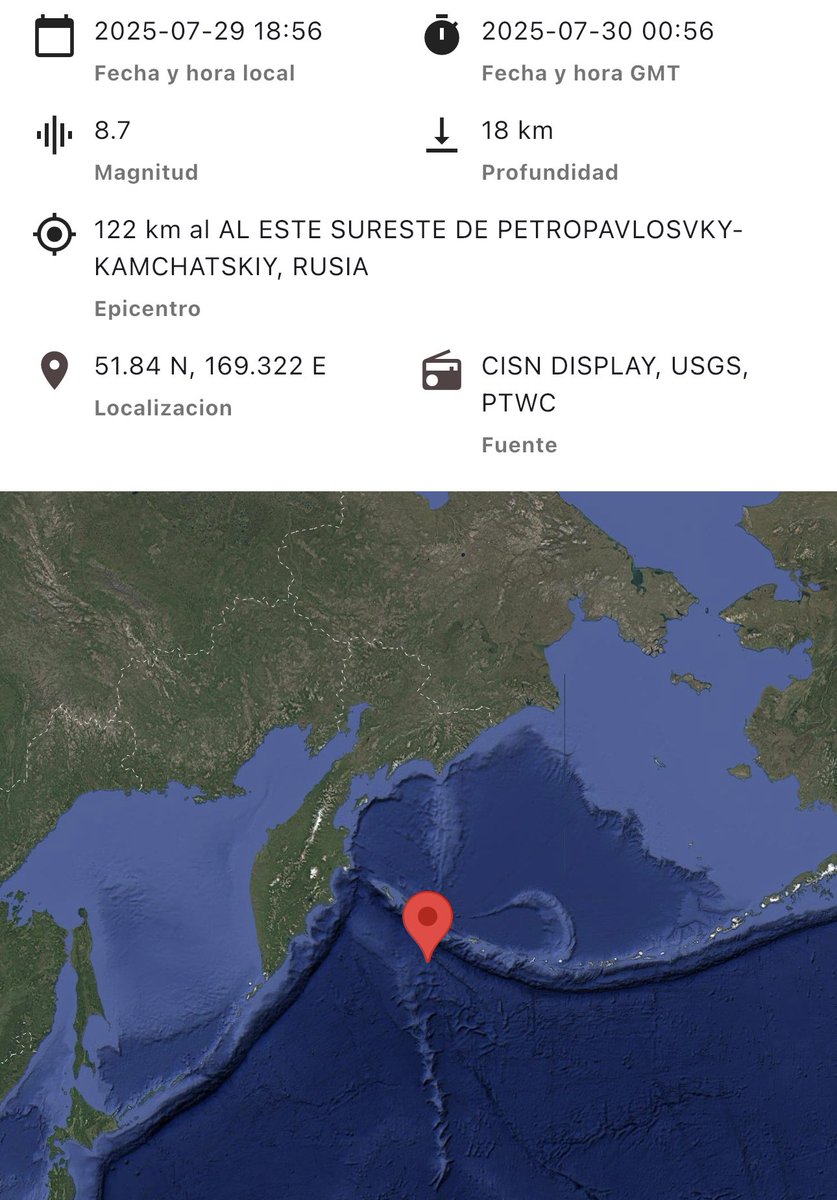 Tras el terremoto en Rusia magnitud 8.7, la Secretaría de Marina estima que cerca de las 5:00 de la madrugada de este miércoles, habrá variaciones en el mar por la propagación del tsunami, generándose olas de medio metro a 1 metro, por arriba del nivel medio del mar.
