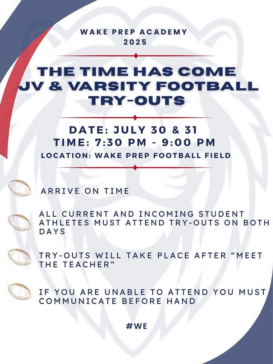 Wake Prep Football Recruiting_Official (@recruit_wpa_fb) on Twitter photo Come make moves with us. <a href="/Recruit_WPA_FB/">Wake Prep Football Recruiting_Official</a> has tryouts tomorrow 7/30-7/31 730pm-9pm we are looking forward to seeing each and every one of you on the field. #WE Come make moves with us. <a href="/Recruit_WPA_FB/">Wake Prep Football Recruiting_Official</a> has tryouts tomorrow 7/30-7/31 730pm-9pm we are looking forward to seeing each and every one of you on the field. #WE