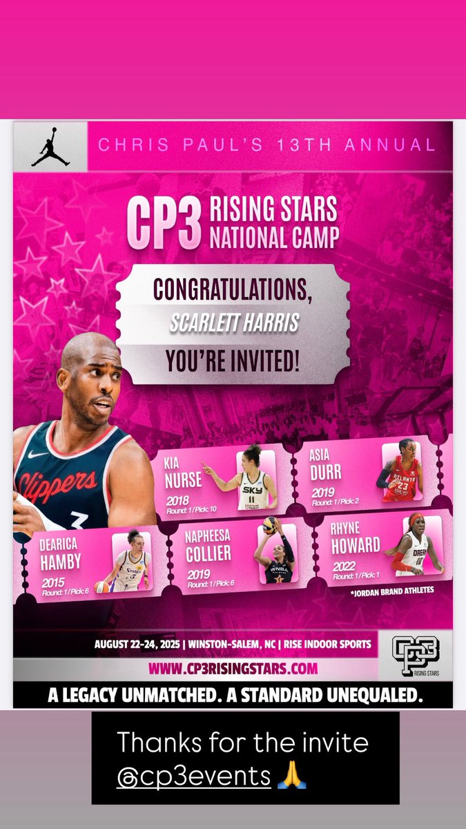 Thanks for the invite <a href="/CP3events/">🚀13TH ANNUAL CP3 RISING STARS NATIONAL CAMP🚀</a> 🙏