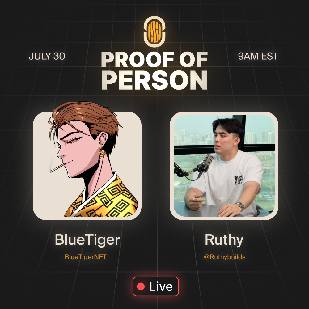 BlueTiger (@bluetigernft) on Twitter photo Live-streaming in 10h! 🎙️🎬
Join us for <a href="/popshowxyz/">ProofOfPerson</a> EP13 featuring <a href="/ruthybuilds/">ruthy</a>, CEO of <a href="/surgence_io/">Surgence</a>.
🗓️ Set your reminders: Wednesday, 9am EST. Live-streaming in 10h! 🎙️🎬
Join us for <a href="/popshowxyz/">ProofOfPerson</a> EP13 featuring <a href="/ruthybuilds/">ruthy</a>, CEO of <a href="/surgence_io/">Surgence</a>.
🗓️ Set your reminders: Wednesday, 9am EST.