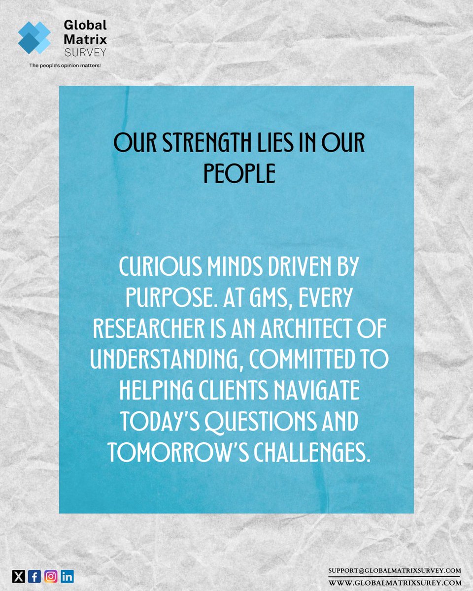 Gms_Surveys's tweet photo. Our strength lies in our people

curious minds driven by purpose. At GMS, every researcher is an architect of understanding, committed to helping clients navigate today’s questions and tomorrow’s challenges. #peoplegrowth #globalmatrixsurvey #onlinesurvey #onlinemarket https://t.co/bsDj7YLdQ7