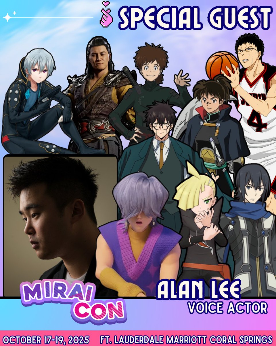 🎤✨ KPop Demon Hunters fans, rise up!
<a href="/AlanLeeVO/">Alan Lee - Mystery Saja VA</a> voice of Mystery, is coming to Miraicon 2025! 💖🖤

You’ve heard him as:
🛡️ Ren – Shield Hero
🌸 Kohaku – Yashahime
🏀 Hyōga – Kuroko’s

📸 Selfies, autographs, questions—don’t miss it!

#miraicon #KpopDemomHunters
#animecon