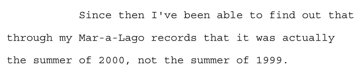 Trump claimed that he fell out with Epstein because Epstein "stole" Mar-a-Lago employees, including Virginia Giuffre.

The problem: Giuffre worked at MAL in 2000. Trump fell out with Epstein in 2004.

From Giuffre's deposition. My latest. allrisenews.com/p/trump-giuffr…