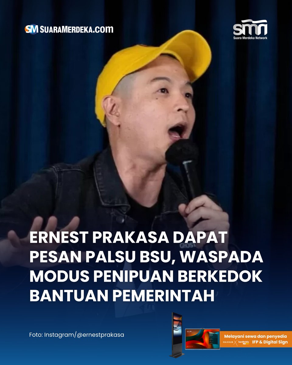 suaramerdeka's tweet image. Komedian Ernest Prakasa baru-baru ini mengungkap kejadian mencurigakan yang ia alami.

#suaramerdeka #pesanpalsu #bsu #bantuansubsidiupah #ernestprakasa #penipuanbsu #penipuan