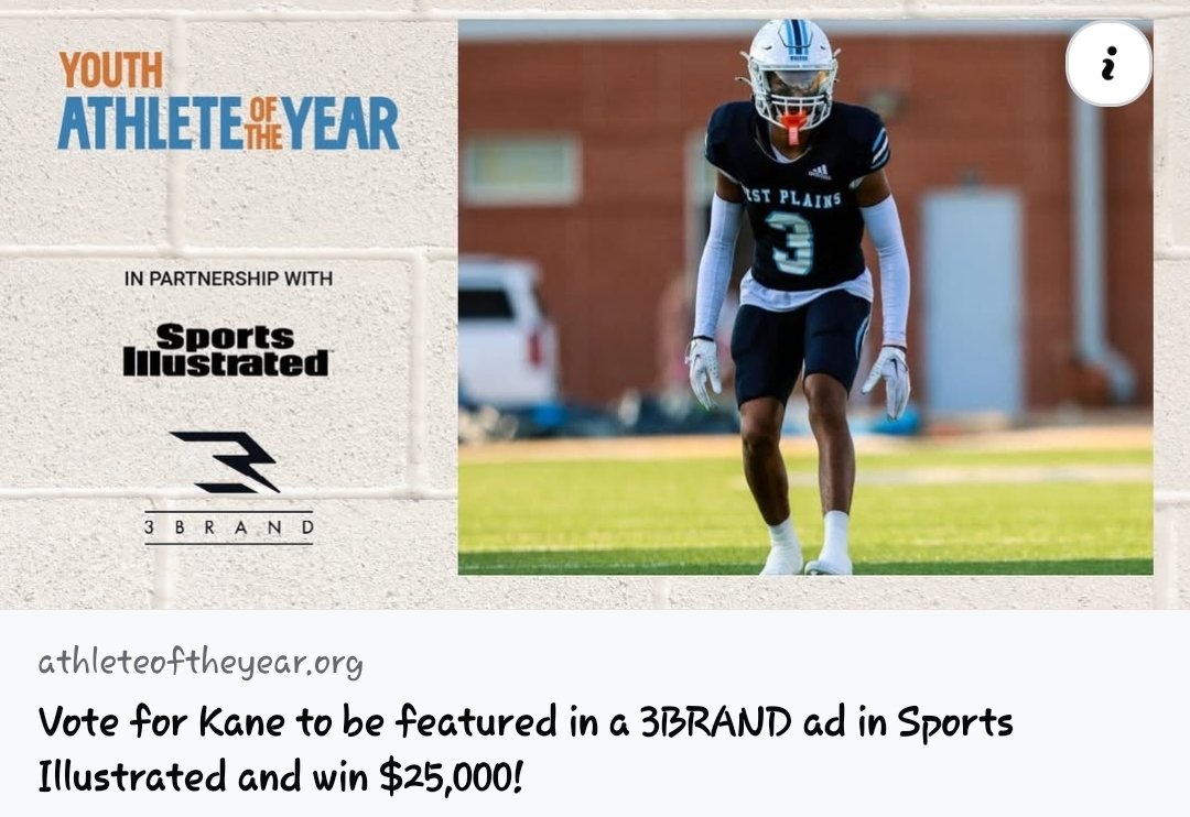 🚨 VOTING IS NOW LIVE! 🚨

Youth Athlete of the Year 🏆.
🗳️ Cast your vote TODAY!
🔗 athleteoftheyear.org/2025/kane-10e5
#VoteKane #YouthAthleteOfTheYear #LeadershipInAction #TeamKane

*4A-D1 State Semifinalist
*THSCA 4A Super Elite Team 
*Padilla Poll 4A 1st Team All-State Safety
*TSWA 4A