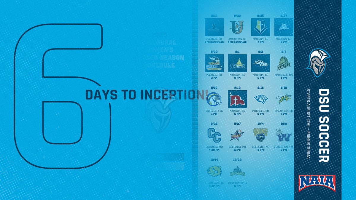 6 Days to Inception! The wait is almost over as DSU Soccer prepares to write its first chapter. Our historic journey begins August 4th. PRIMUS TURMA