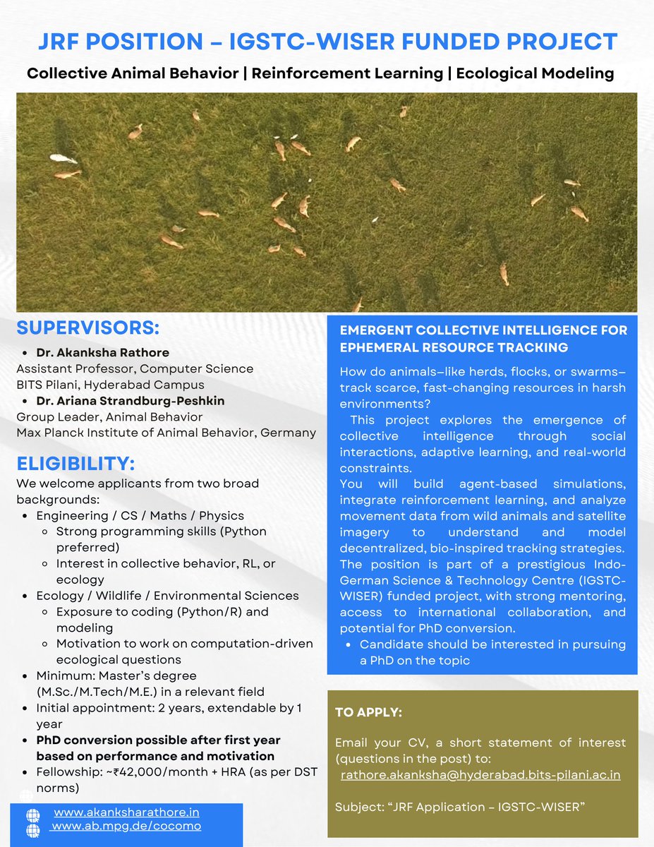 Vishu Guttal !! ವಿಶ್ವೇಶ ಗುತ್ತಲ್ (@vishuguttal) on Twitter photo An exciting opportunity to work on collective behaviour with amazing mentors <a href="/akankrathore/">Akanksha raTHORe ⚡🔨</a> and Ari Strandburg-Peshkin at MPI! An exciting opportunity to work on collective behaviour with amazing mentors <a href="/akankrathore/">Akanksha raTHORe ⚡🔨</a> and Ari Strandburg-Peshkin at MPI!