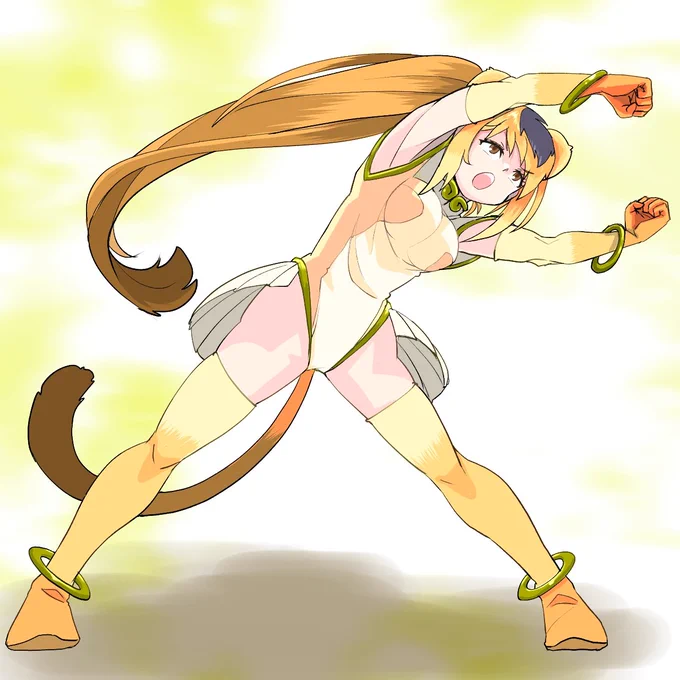 #みんなで描くけもフレ記念日絵 #けものフレンズ 今日は「私立ジャスティス学園LEGION OF HEROS」の発売日とのことで ファイナルシンフォニーRemix若葉ひなたポーズのキンシコウちゃん (ジャス学というかカプエス、未プレイなのでホントにこの技のポーズかどうか不明)