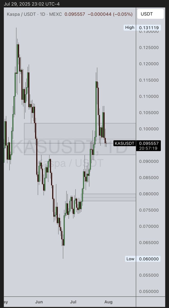 From a price action perspective, I can make a case for $KAS to go to $0.077-0.080 range (grey box) before going higher.

If this happens, I plan to deploy additional capital.