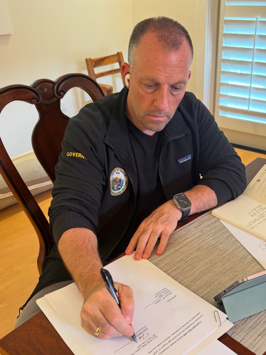 Governor Josh Green of Hawaii signs an emergency proclamation declaring a State of Emergency, prior to the arrival of potential tsunami waves in the coming hours across the Hawaiian Islands.