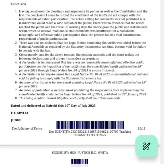 Court has nullified music licensing tariffs gazetted by <a href="/KenyaCopyright/">Kenya Copyright Board</a> leaving <a href="/kampkenya/">Kamp Copyright and Related Rights Limited</a> <a href="/PAVRISKKENYA/">Performing &Audio-Visual Rights Society of Kenya</a> <a href="/MCSKOfficialKe/">MCSK Official Kenya</a> with no tariff to legally license for public use of music. I hope this presents the board a new opportunity to engage stakeholders better.