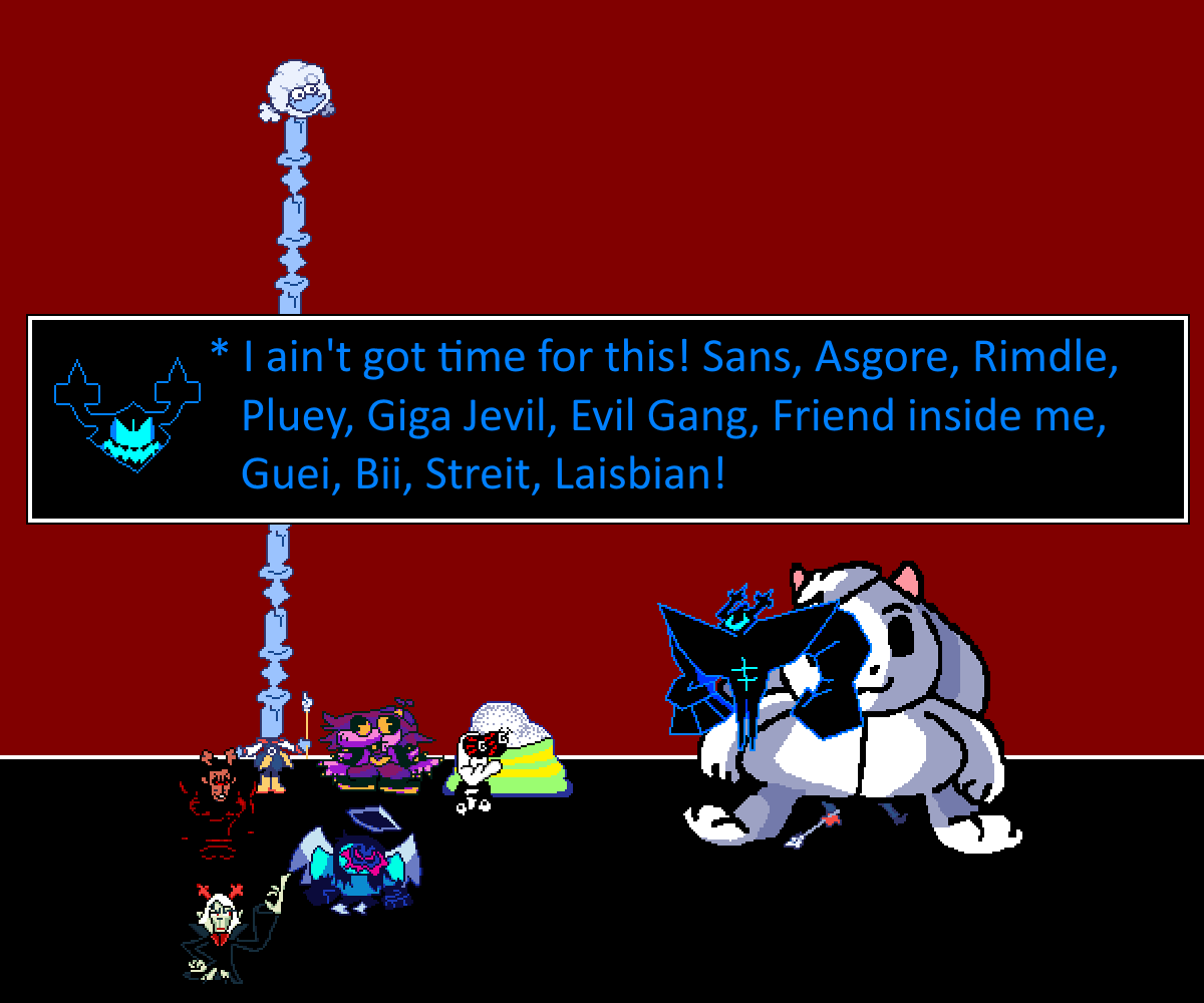 MorganFost58601's tweet photo. Behold, the ultimate deltarot!
(Thank you for the sprites, @teox1759)
#Deltarune #DeltaruneChapter7 https://t.co/OeVaNEdJir