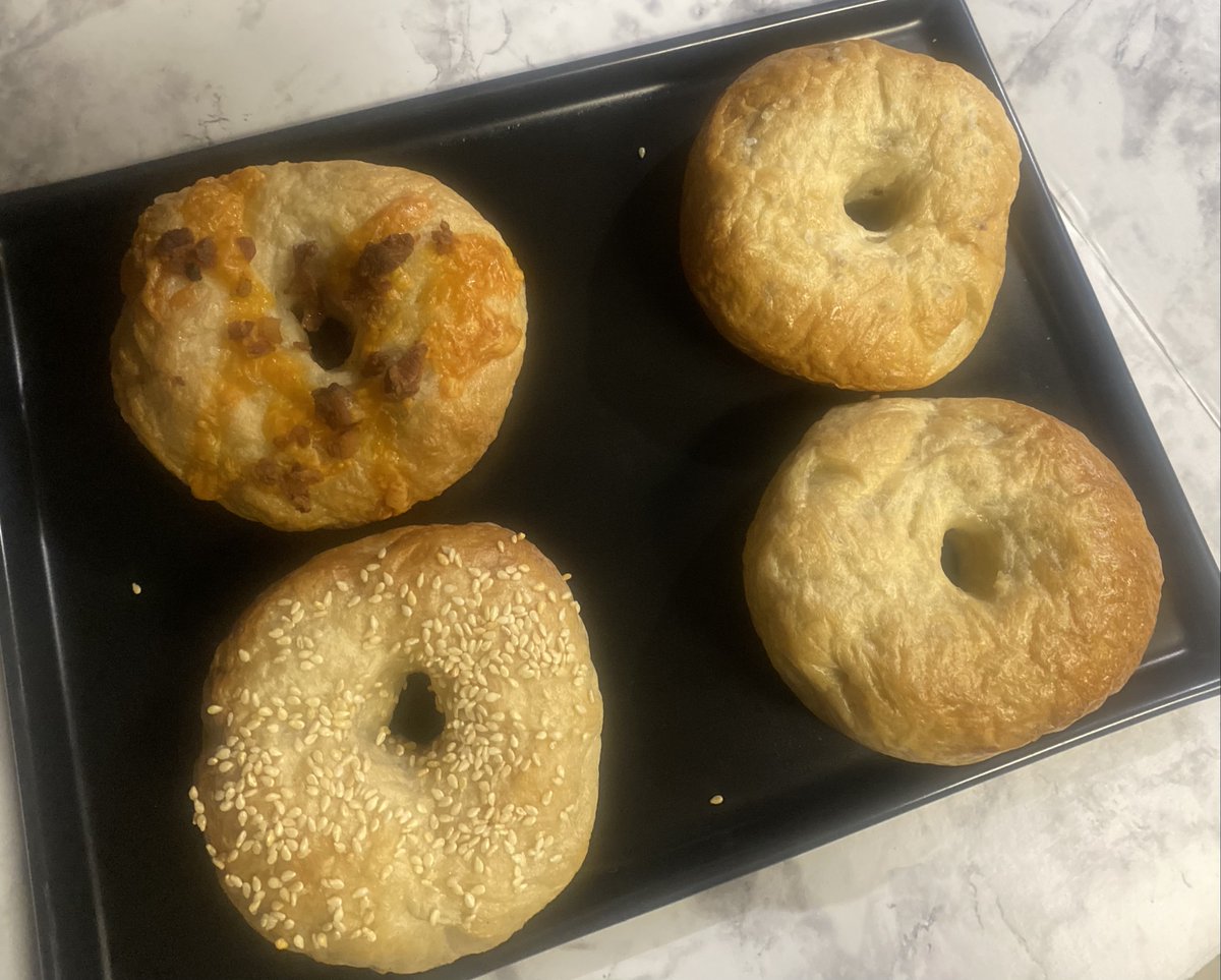 Just gonna share some of the work. 
Sourdough donuts, strawberry rolls, peach rolls, 
bagel flight.