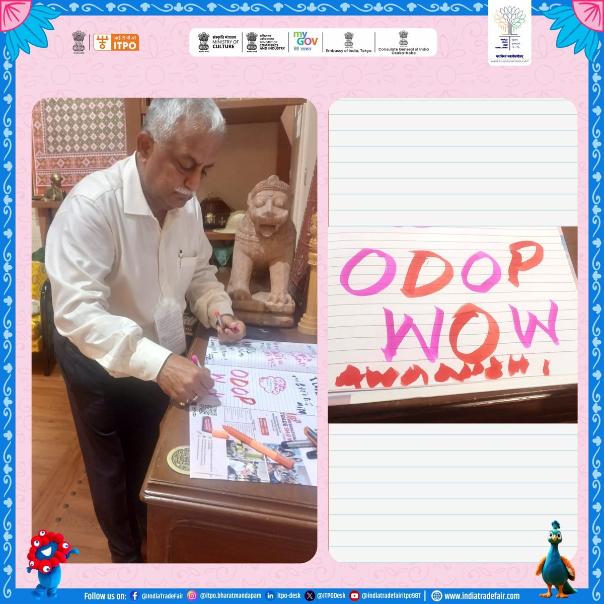 ITPO (@itpodesk) on Twitter photo ODOP Shines at the World Expo Osaka!*
<a href="/AwasthiAwanishK/">Awanish K Awasthi</a>, Advisor to the Honorable Chief Minister <a href="/myogiadityanath/">Yogi Adityanath</a>, praised the vibrant showcase during his recent visit, commending the remarkable efforts to present India’s artisanal brilliance and creative legacy on the world ODOP Shines at the World Expo Osaka!*
<a href="/AwasthiAwanishK/">Awanish K Awasthi</a>, Advisor to the Honorable Chief Minister <a href="/myogiadityanath/">Yogi Adityanath</a>, praised the vibrant showcase during his recent visit, commending the remarkable efforts to present India’s artisanal brilliance and creative legacy on the world