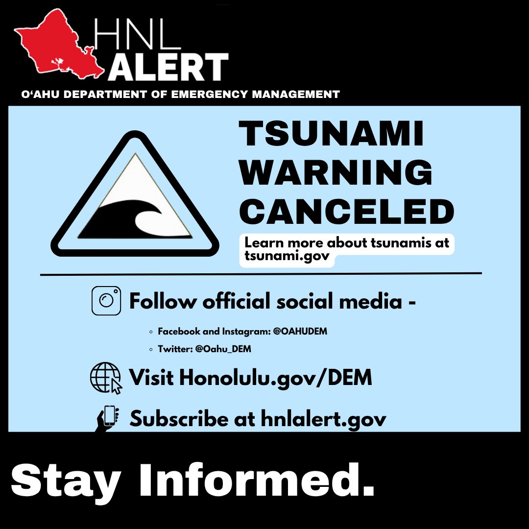 HNL Alert: 10:51 PM 07-29-2025 - HNL Alert: 10:45PM UPDATE - Tsunami Warning has been downgraded to Advisory. Evacuation lifted. Safe to return evacuated areas. Info: hnlalert.gov manager.everbridge.net/pub/2100274978…