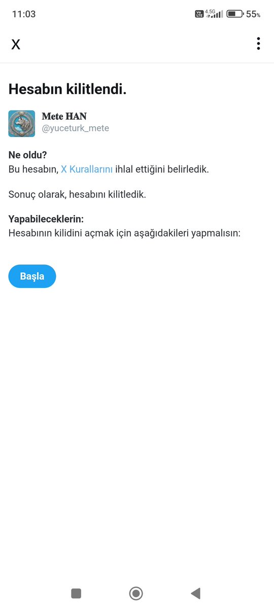Artık yeter ya. Kabak tadı verdi iyice. Neden sürekli bu şekilde ya kısıtlama alıp ya bu uyarıyı alıyorum. Bıktırdın X gerçekten. Arkadaşların görenler destek için yorum beğeni yapabilir misiniz?